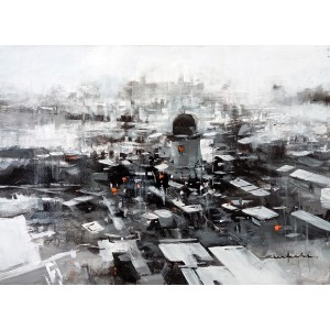 Shan Amrohvi, 18 x 24 inch, Acrylic on Canvas, Cityscape Painting, AC-SA-193